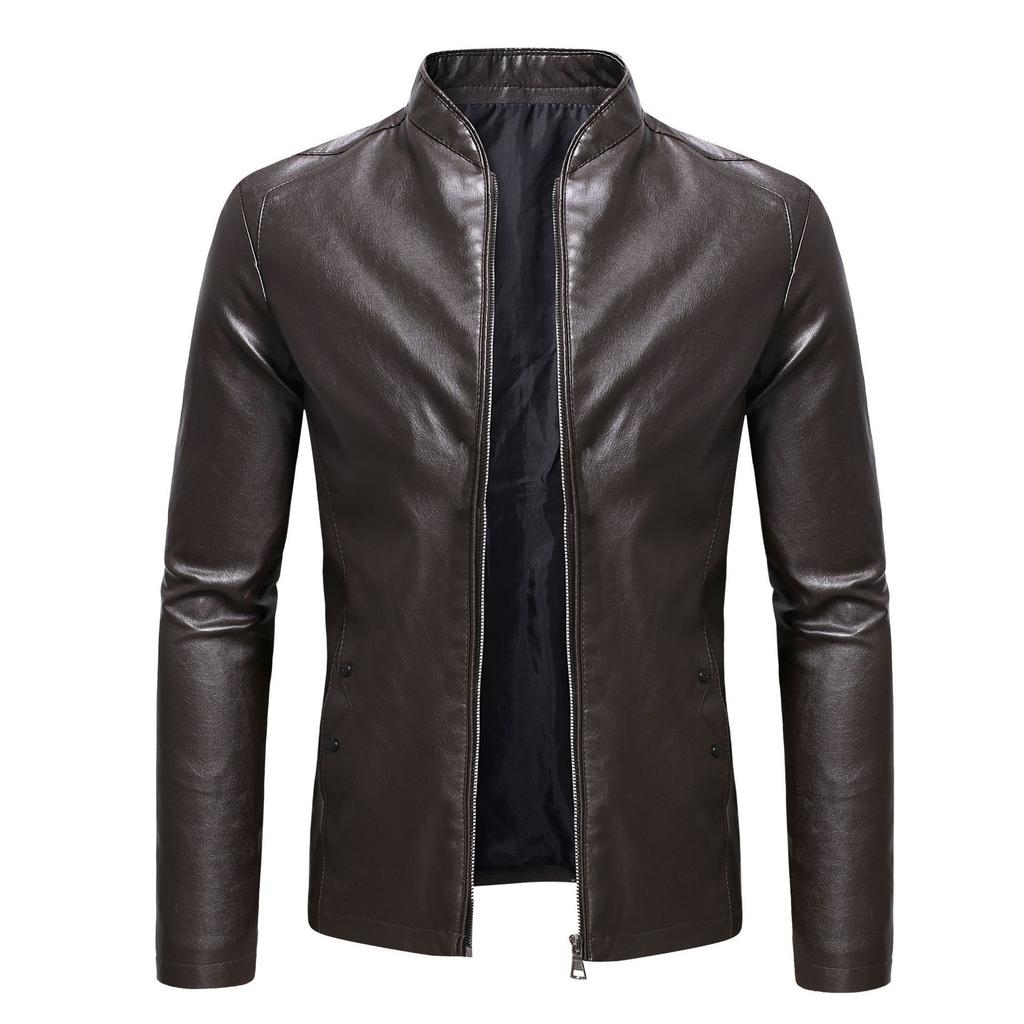 Spring new men's locomotive slim leather jacket youth stand-up collar business casual leather jacket