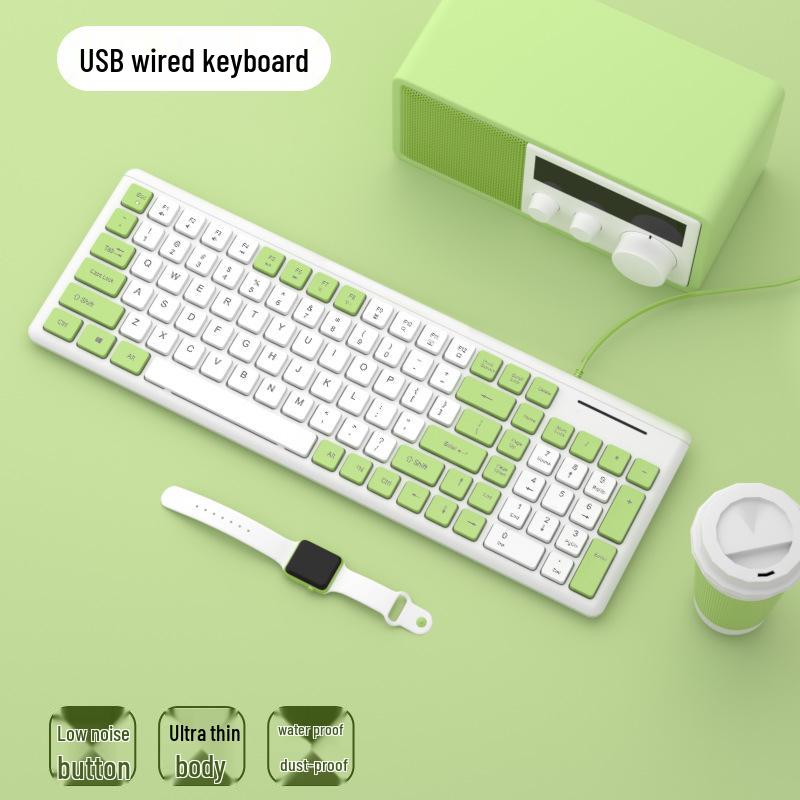 Silent Wired Chocolate Keyboard and Mouse Set for Laptop/Desktop