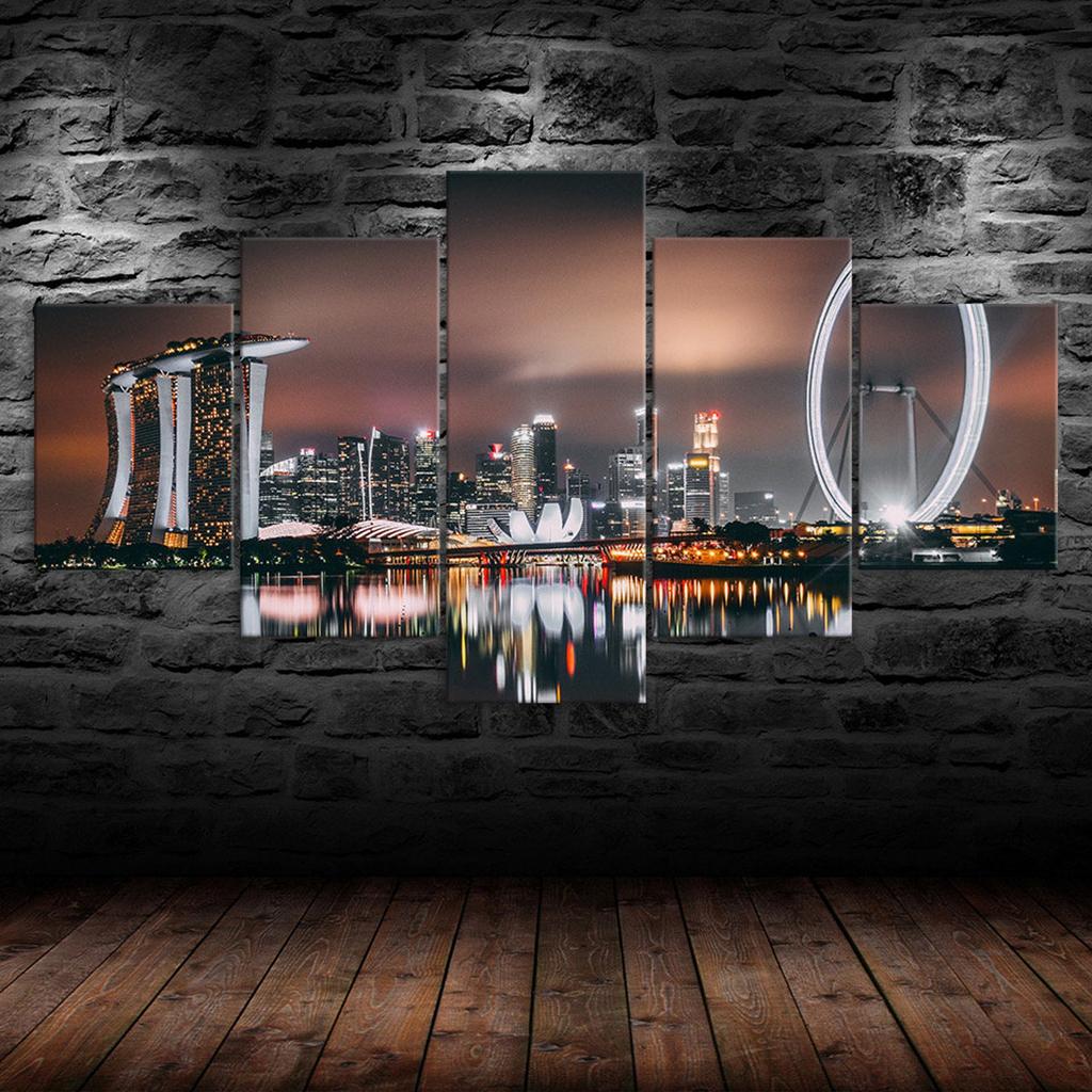 Singapurské kolo Singapore Flyer Panorama 5dílný nástěnný tisk na plátno Moderní umělecký plakát Obrázek Domácí dekorace Dárek pro něj pro ni