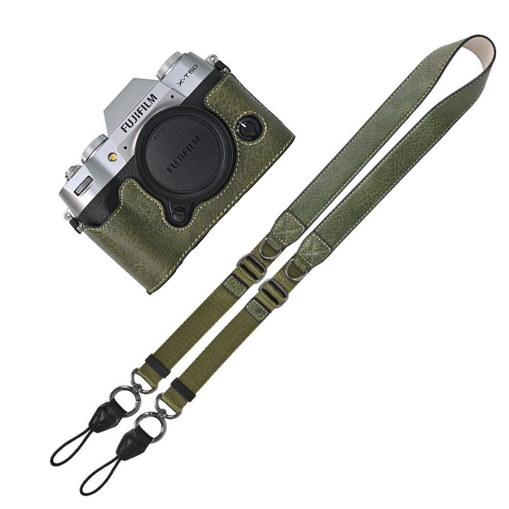 Litchi Pattern PU Leather Camera Half Case for Fujifilm XT50 Fuji X-T50 Bottom Battery Opening Magnetic Cover