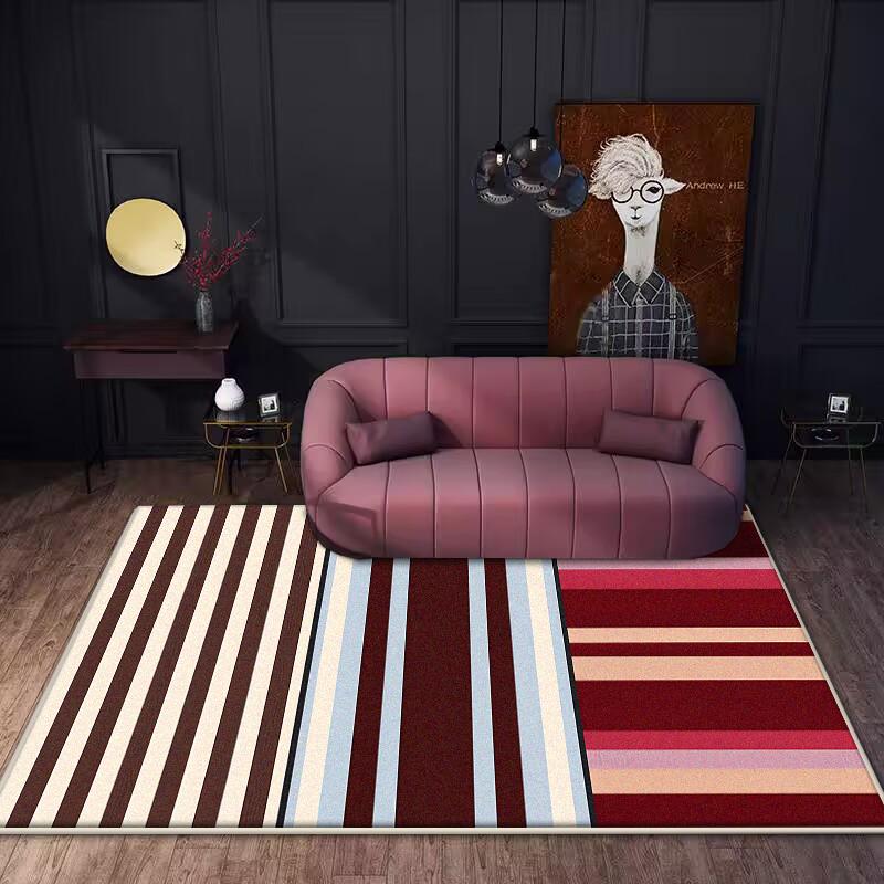 Jednoduchý pruhovaný koberec Moderní lehký luxus Velká plocha Koberečky pod pohovku do obývacího pokoje Severský dekor ložnice Koberec Domácí pokoj Plyšové koberce
