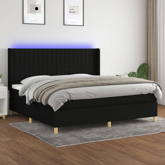 VidaXL Slat Bed Base with Mattress and LEDs, Upholstered Bed with Headboard, Double Bed, Adult Bedroom Bed, 3139063