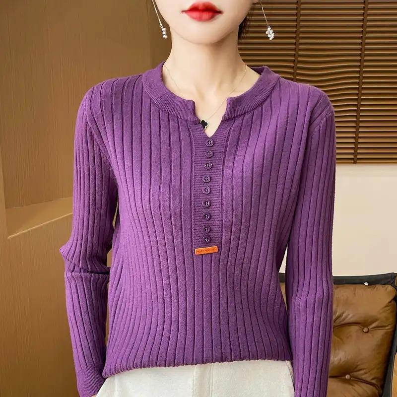 Solid Color Pullover Fashion Casual Autumn and Winter Long-sleeved Knitted Sweater Loose Bottoming Shirt Top