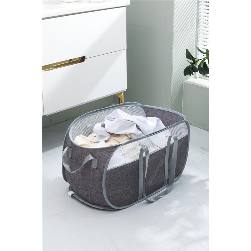 Folding Laundry Basket with Handle Clothes Toy Storage Basket Hollow Mesh Breathable Household Laundry Hamper Home Organizer