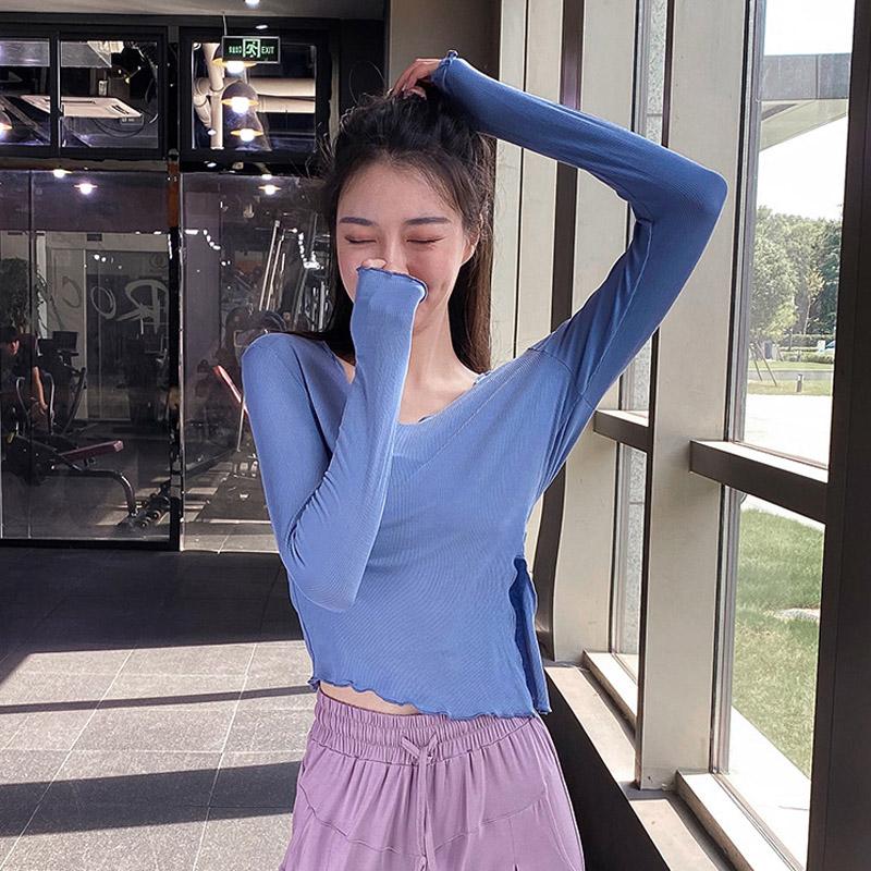 Women's Long Sleeved V-neck Tight Fitting Yoga Clothes Irregular Running Quick Drying Clothes Fitness Clothes T-shirt