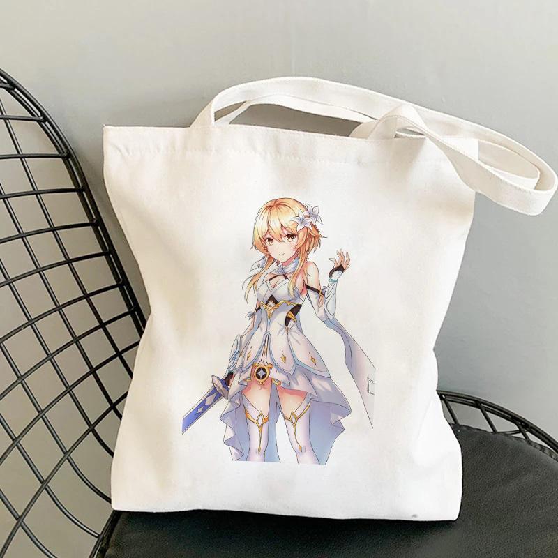 Shopper Genshin Impact Qiqi Anime Shopping Bag Harajuku Canvas Bag Large Capacity Collapsible Kawaii Women Shoulder Bag Handbag