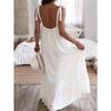 VEZFAA Women's Fashion Summer Spring Solid Color Print Sleeveless Suspenders Loose Waistlinet Casual Dresses