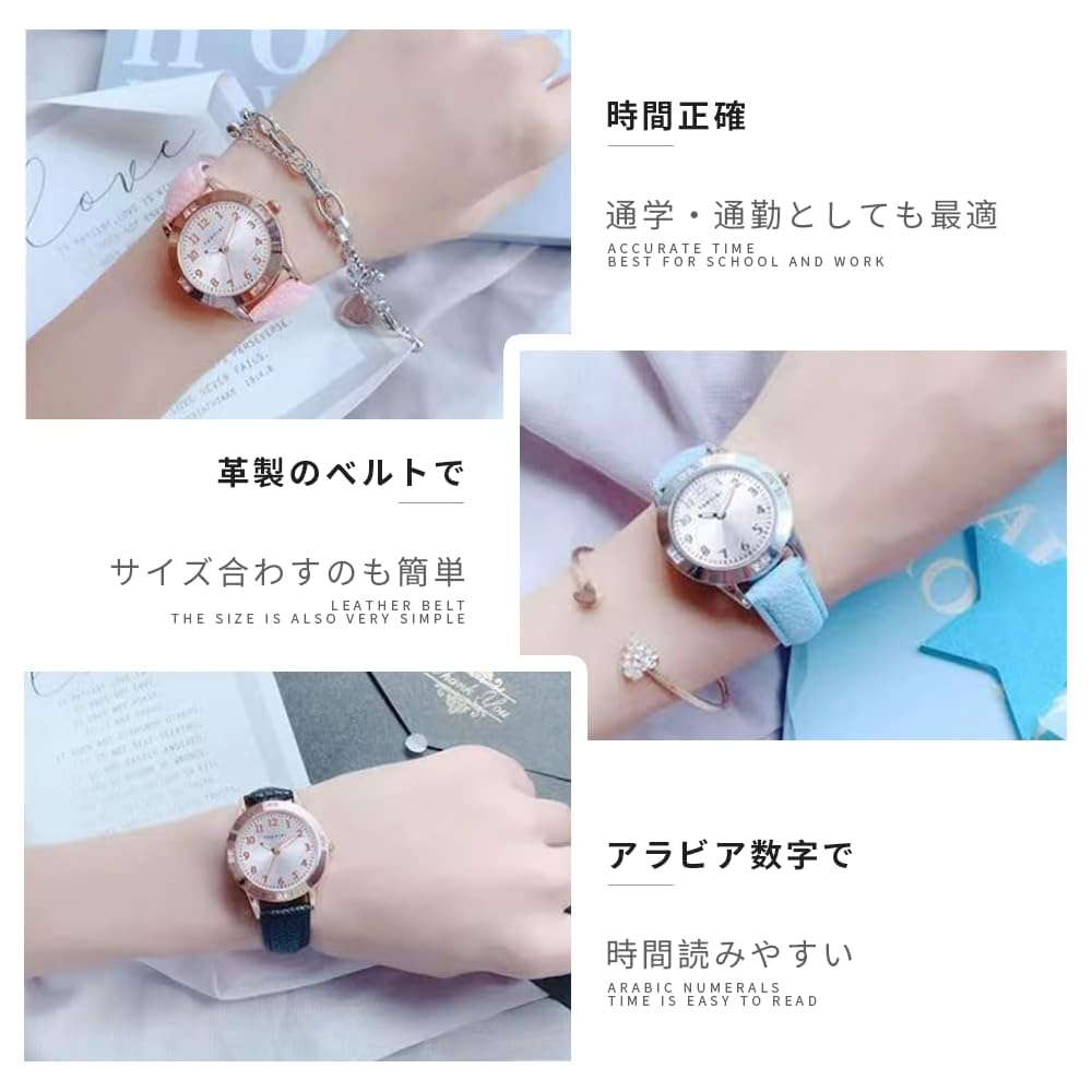 "Girls' Quartz Round Face Analog Watch with Arabic Numerals Daily Waterproof Cute Design for Women and Students Green"