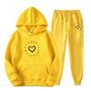Womens Casual Hooded Sweatshirt Set Loose Fit College Style Printed Long Sleeve Top Drawstring Pants