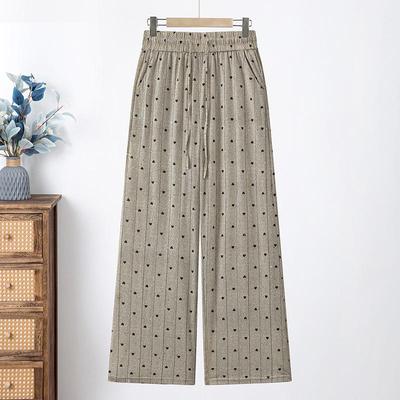 Summer Polka Dot Breathable Straight-Leg Pants with Elastic Waist for Middle-Aged Women's Casual Wear