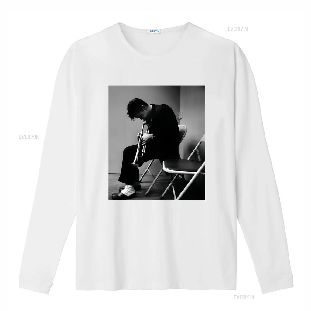 T-shirt Bianca Pesante in Cotone Vintage CHET BAKER Musicista Design per Tutte le Taglie Stampa Ispirata alla Tromba Jazz vintage Lavata uomo