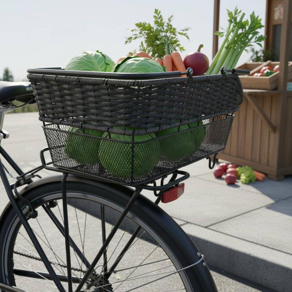 Metal Bicycle Rear Basket Large Wicker Storage Bin Organizer with Waterproof