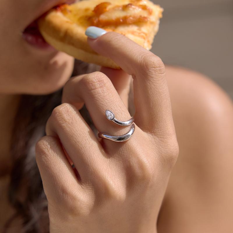 Water Drop Zircon Snake Shape Open Rings For Women Minimalist  Gold Pvd Plated Stainless Steel Rings  Jewelry