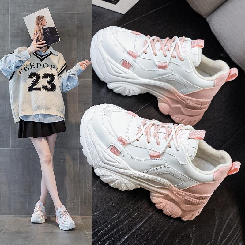 Shoes casual shoes women's autumn and winter new velvet thick-soled versatile height-increasing contrasting women's shoes trendy shoes