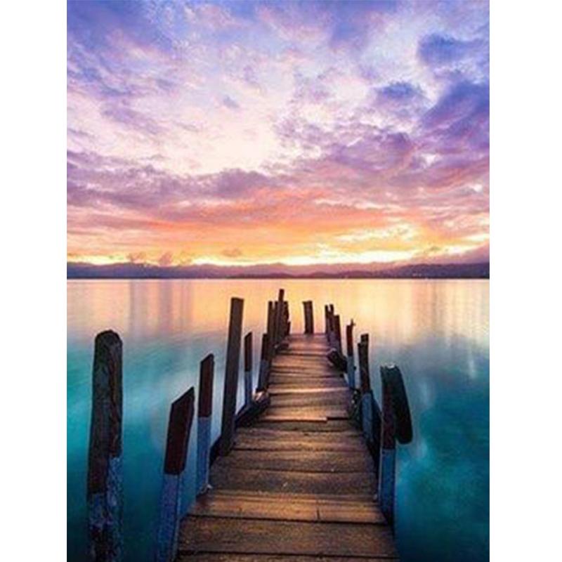 Diamant-Gemälde, 5D-DIY, Meer, voller Bohrer, quadratisch, Diamant-Stickerei, Sonnenuntergang, Bild von Strass-Landschaft, Wanddekoration
