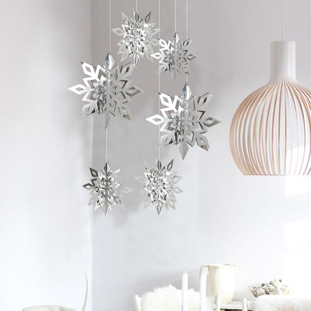 6 Pz/Confezione Filo da Appendere Fiocco di Neve Tridimensionale con Carta Intagliata per Natale Capodanno Festa Casa Caffè Vetrina Decorazioni