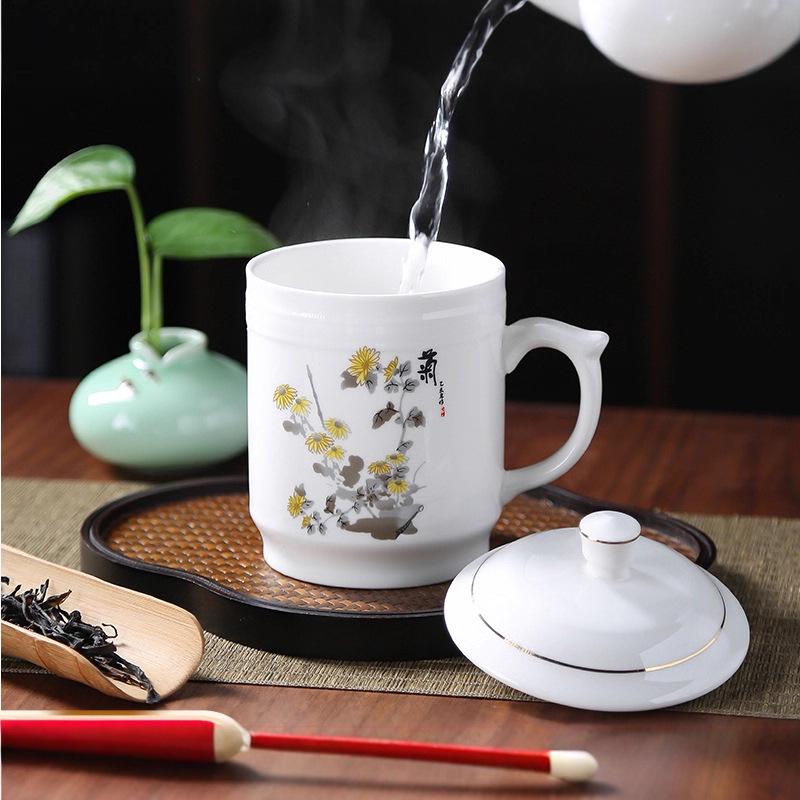 Blue & White Porcelain Tea Infuser Mug: Large-Capacity Bone China Cup with Lid