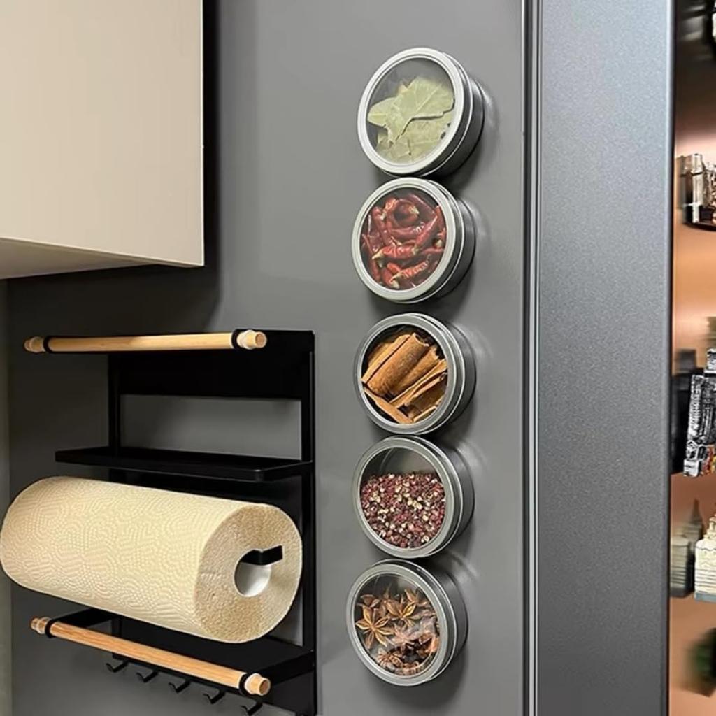 WBLDBB Magnetic Condiment Magnetic Kitchen Condiment Portable Condiment Stainless Steel Condiment Stylish Storage for and Rubber 4 Pieces Tins,
