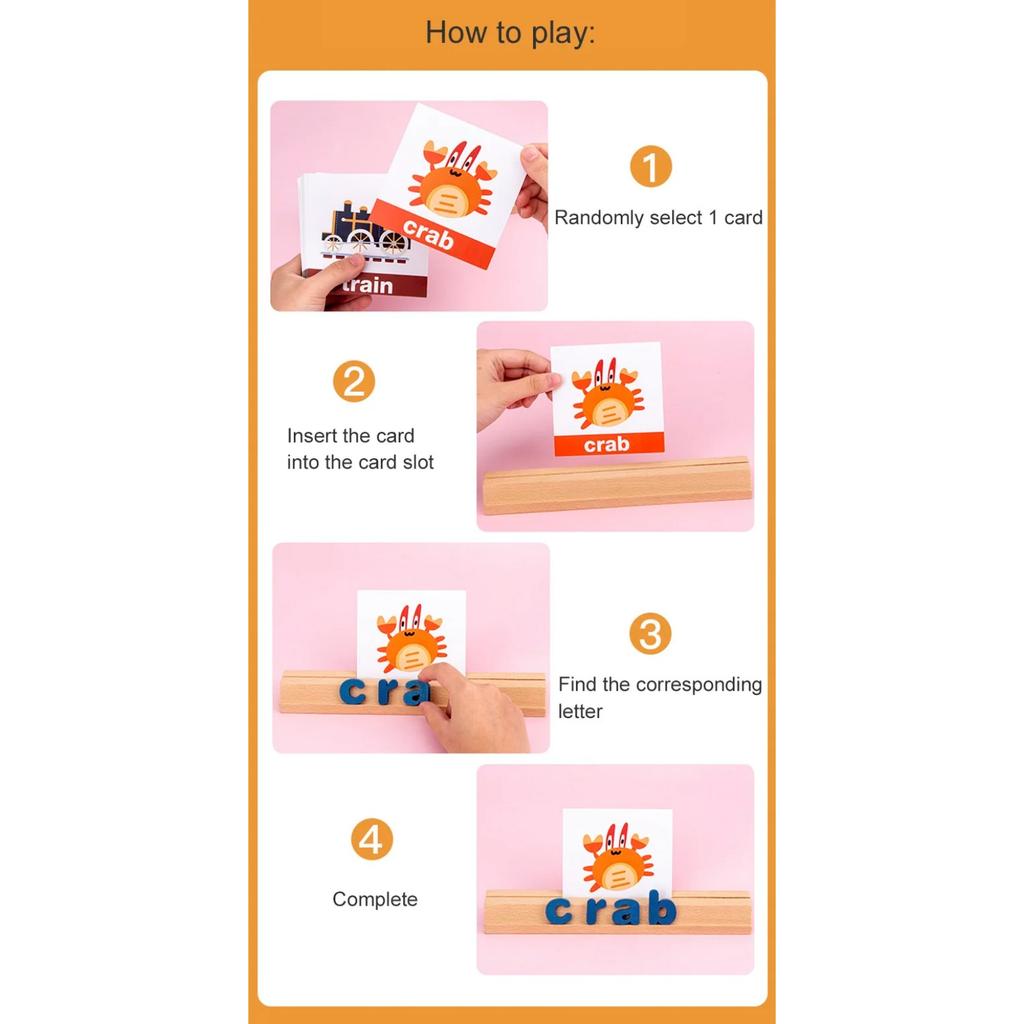 Montessori Wooden Spell Word Toy Letter Cognitive Spelling Games Early Learning Educational Toys for Children Kids