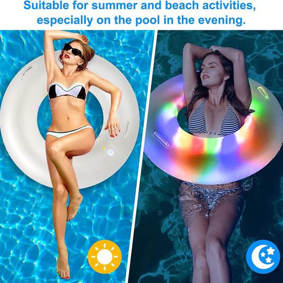 Colorful Lights LED Swimming Ring Safety Inflatable Strong Buoyancy Good Sealing for Summer Beach Swimming Supply