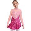 Jenter Skøytekjoler Dansedrakter Mock Neck Langermet Fargeblokk Gjennomsiktig Mesh Patchwork Skinnende Rhinestones Kjole