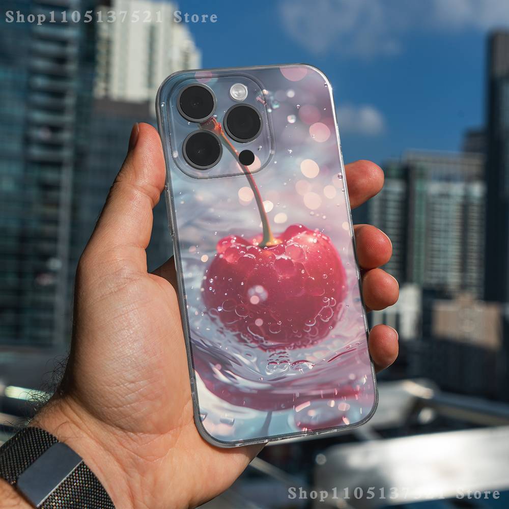 

Crystal Cherry Phone Case For iPhone 17,16,15,14,13,12,11 Pro,Max,Plus,X,XS,XR,SE4,E Mini Transparent Soft Cover iPhone14Plus