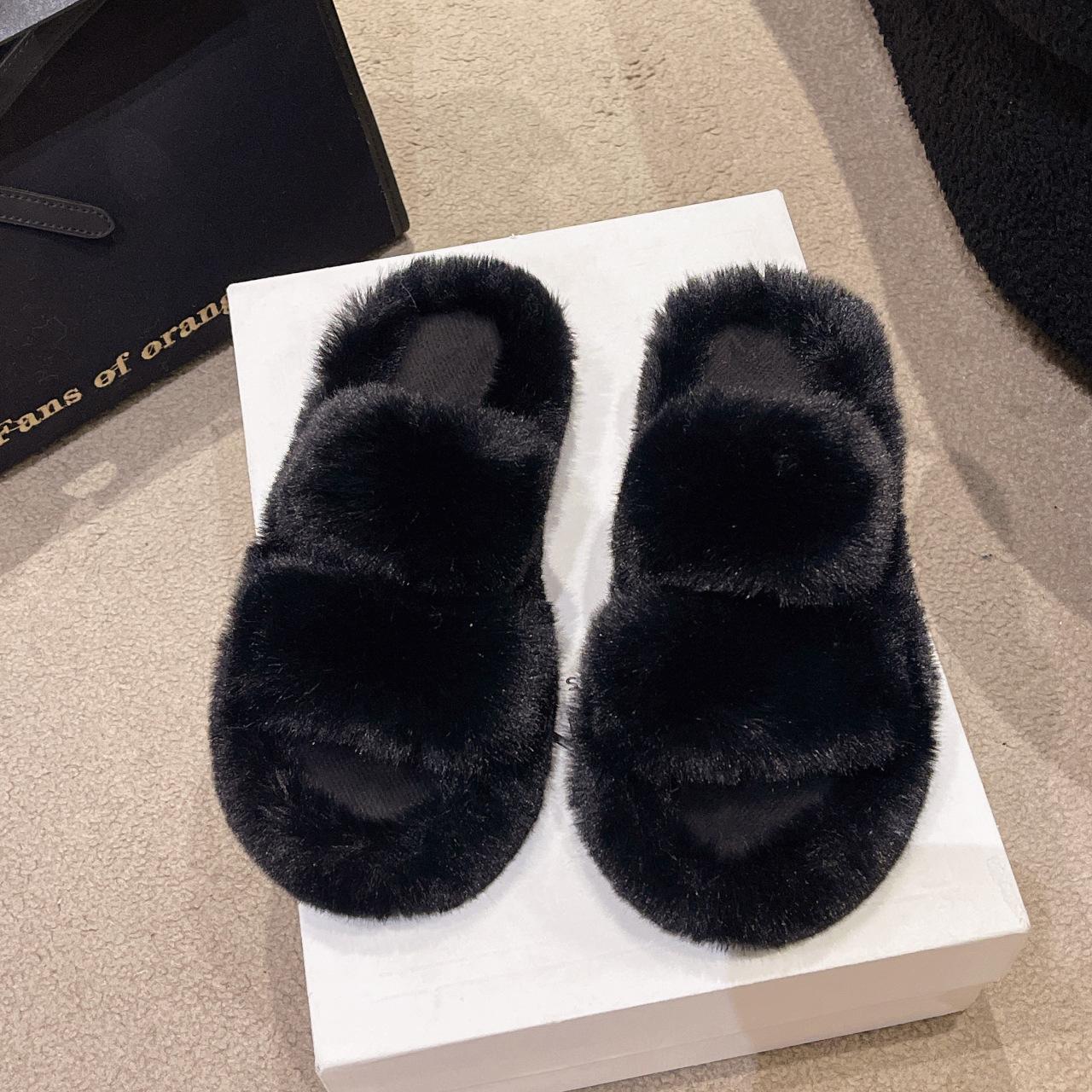 

Mao Mao slippers women s 2025 new autumn and winter fashion versatile foreign trade Mao Mao slippers women wear one-word drag 41 чорний
