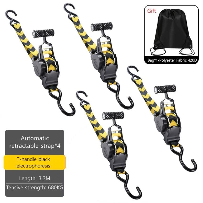 Automatic Retractable Ratchet Strap 1500LBS 330CM for Motorcycle Car Cargo Luggage ATV Trailer Quick Release Heavy Duty Straps