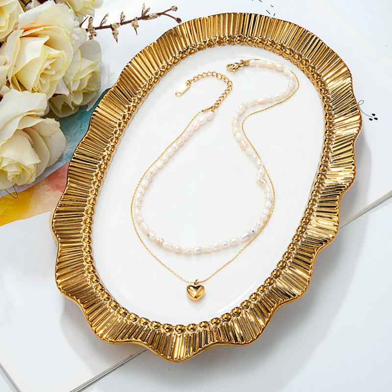 Lamp Luxury Freshwater Pearl Double Necklace Plated Geometric Love Clavicle Chain Premium Durable Quality Useful
