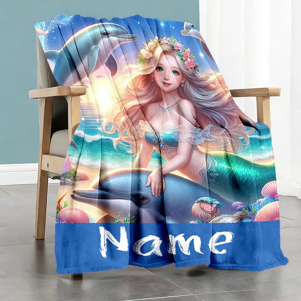 Mermaid1112 Customize Your Name Blanket Throw Customizable Blanket Ultra-Soft Suitable for Office Chair Sofa Seaside Picnics for All Occasions