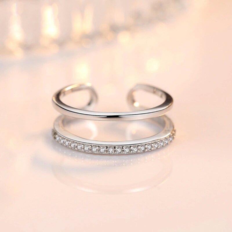 

Модное индивидуальное темпераментное женское кольцо-джокер с дренажным бриллиантом и двойным геометрическим рисунком