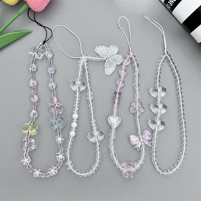 Cartoon Pearl Bowknot Phone Lanyard Anti-lost Detachable Love-heart Butterfly Phone Keychain Phone Chain Wrist Strap