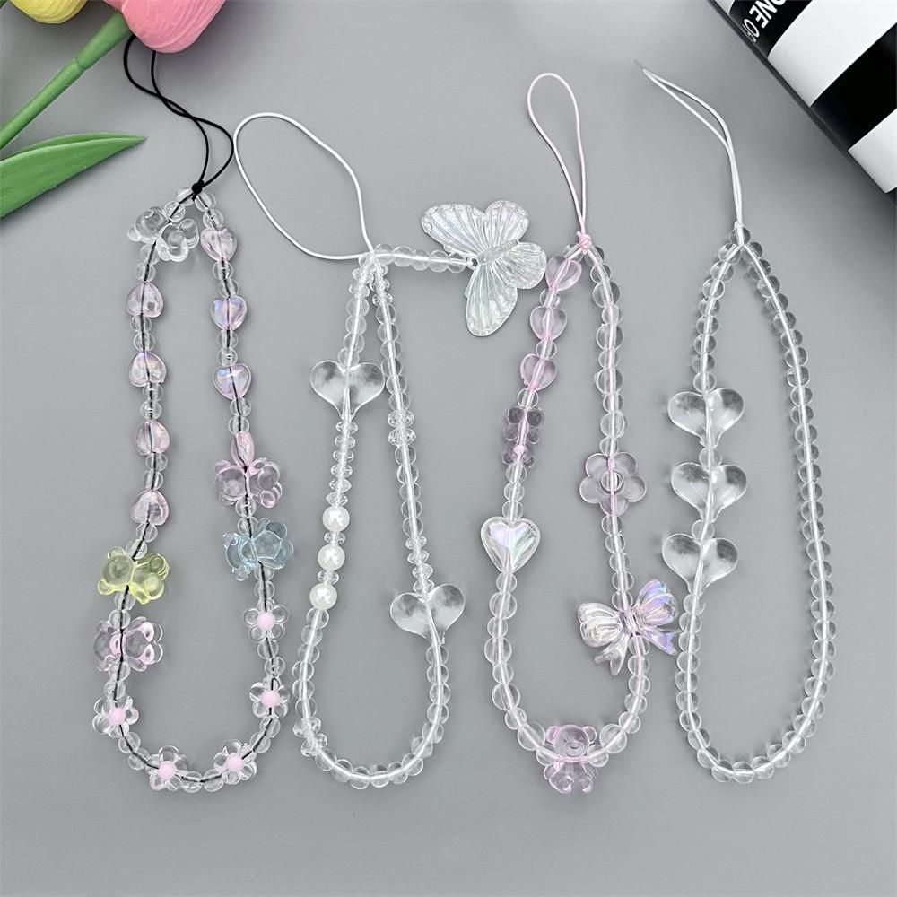 Cartoon Pearl Bowknot Phone Lanyard Anti-lost Detachable Love-heart Butterfly Phone Keychain Phone Chain Wrist Strap