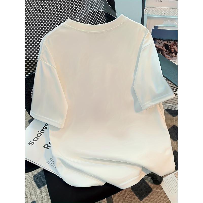 European Size Lazy Cat Sofa Alphabet Print Women'S Round Neck T-Shirt | Casual Ice Fiber Fabric, Fashionable Summer Cool Short Sleeve