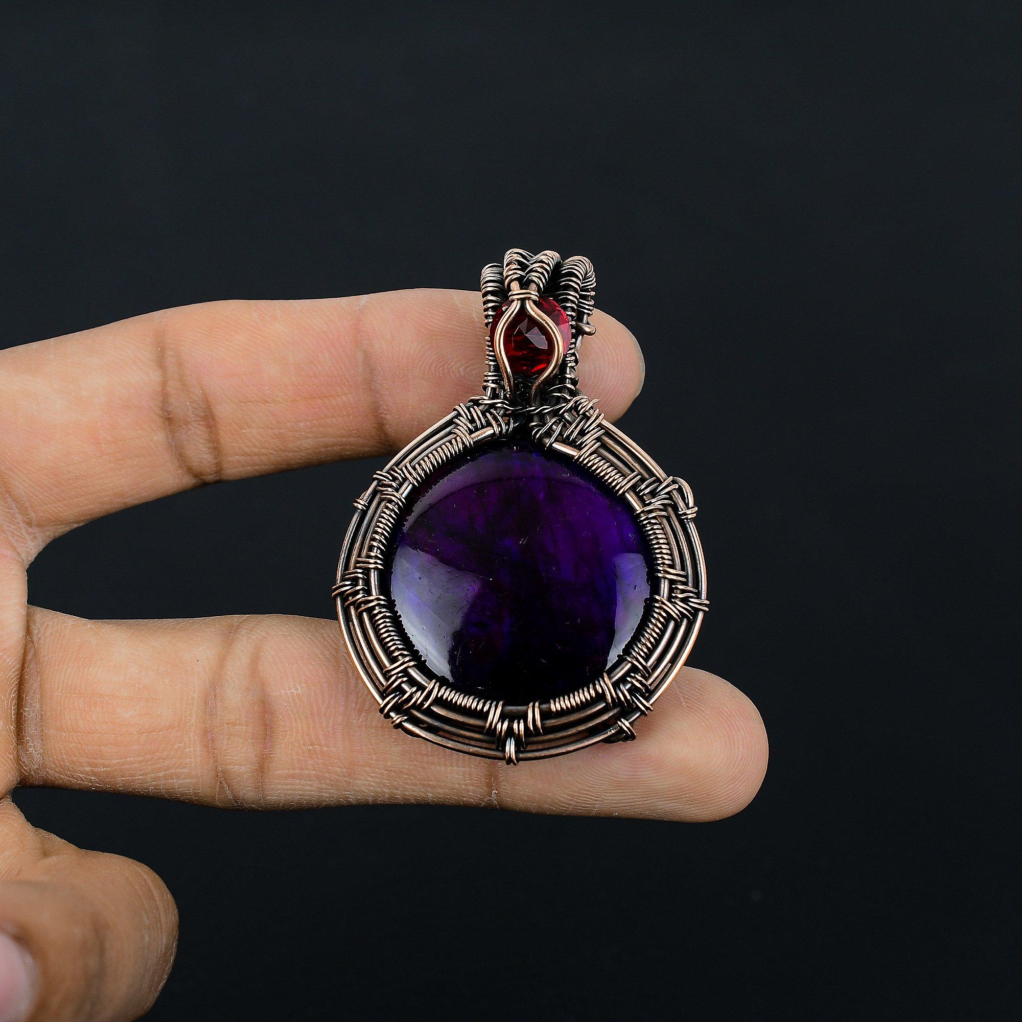 

Украшения из лабрадорита с фиолетовой вспышкой, Кулон, обернутый медной проволокой 999 пробы, Ювелирные изделия из драгоценных камней ручной работы, Подарки для жены, Совершенно новый кулон 2.55 Inches