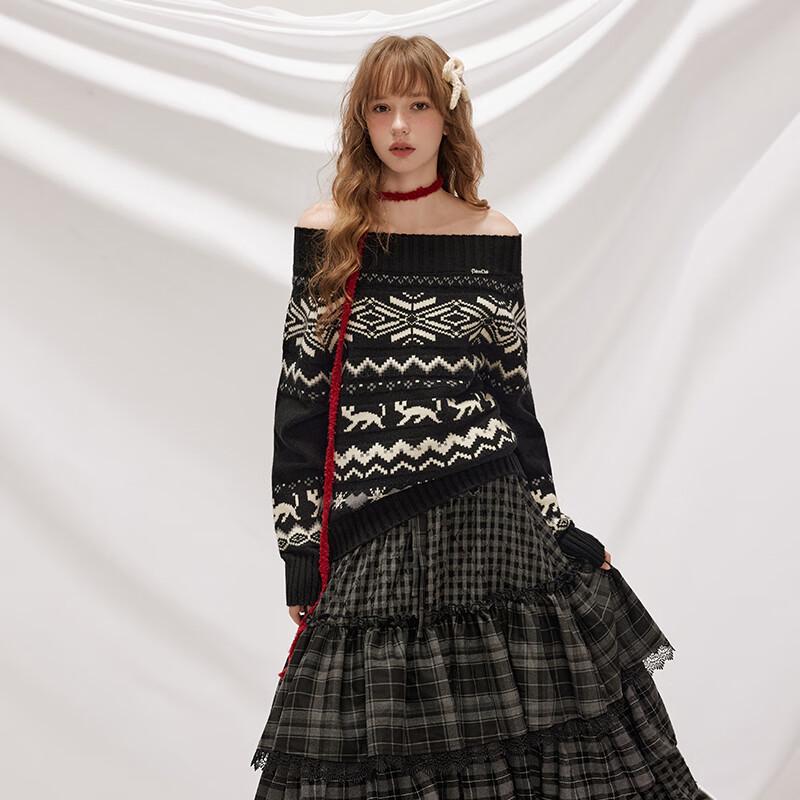 UNIFREE Fair Isle Off-Shoulder Loose Fit Sweater