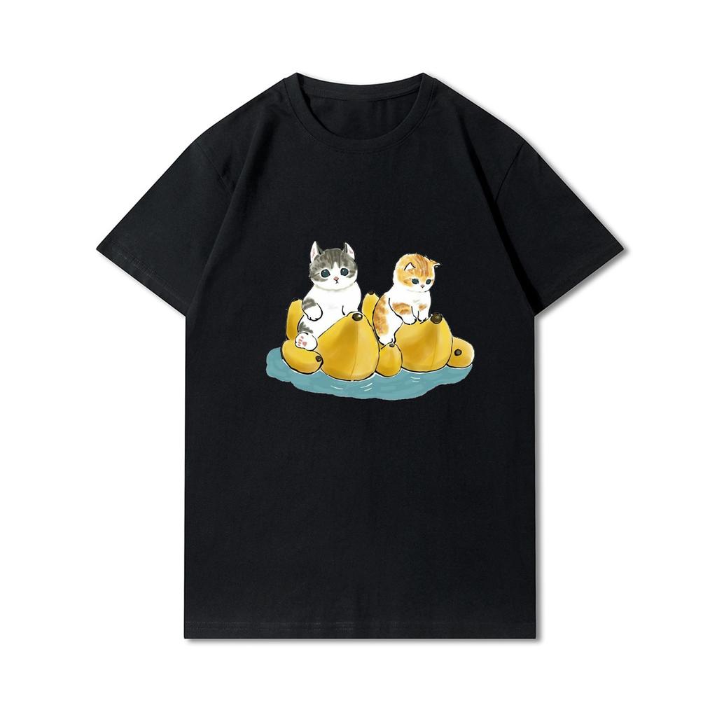 Plus Size Cats Shark Printed Women T Shirts Round Neck Cotton Tops Summer Animal Y2K Fashion 90S Casual Oversize Black Tees