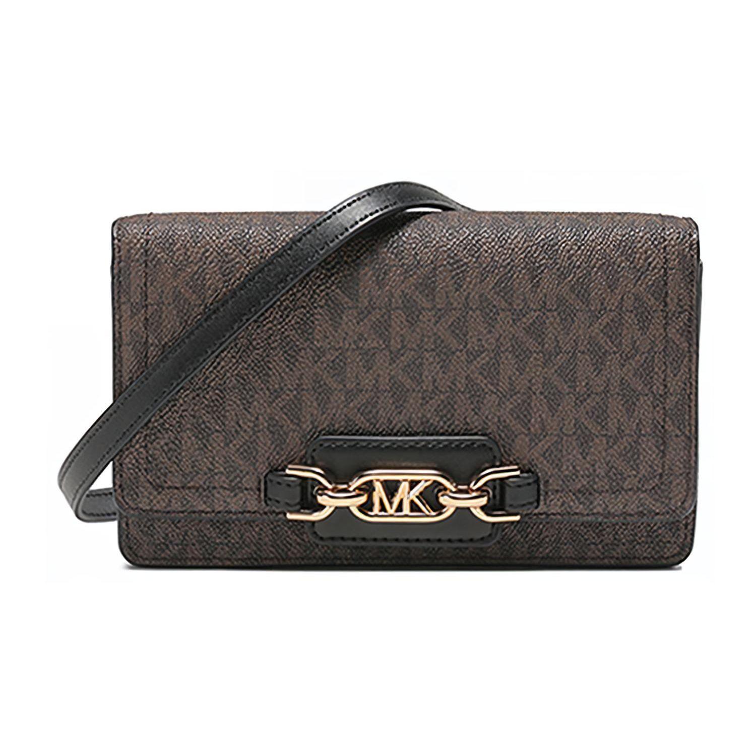 

Michael Kors MK Heather Monogram Lock Clasp Faux Leather Clutch Shoulder Bag Small Women bags Brown 32F2G7HC1B-BROWN-BLK Basic Set (Bag+Dust Bag)