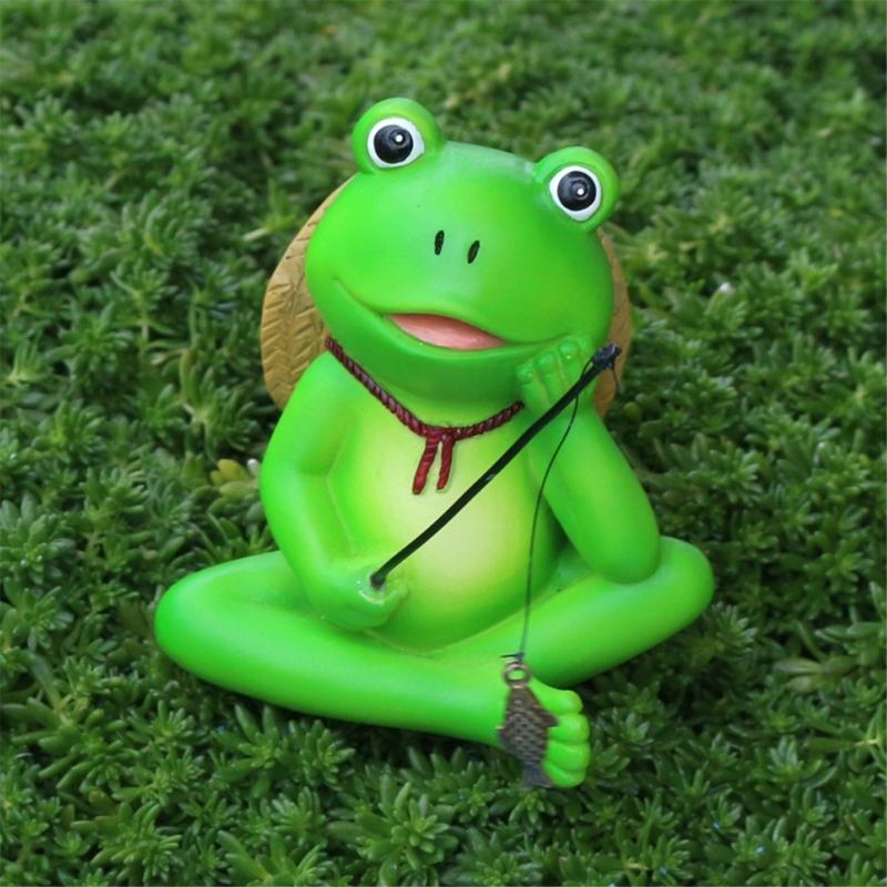 Resin Fishing Frogs Figurines Frogs Statue Garden Decors Landscape Decors Animal Figurines Sculpture Table Centrepieces