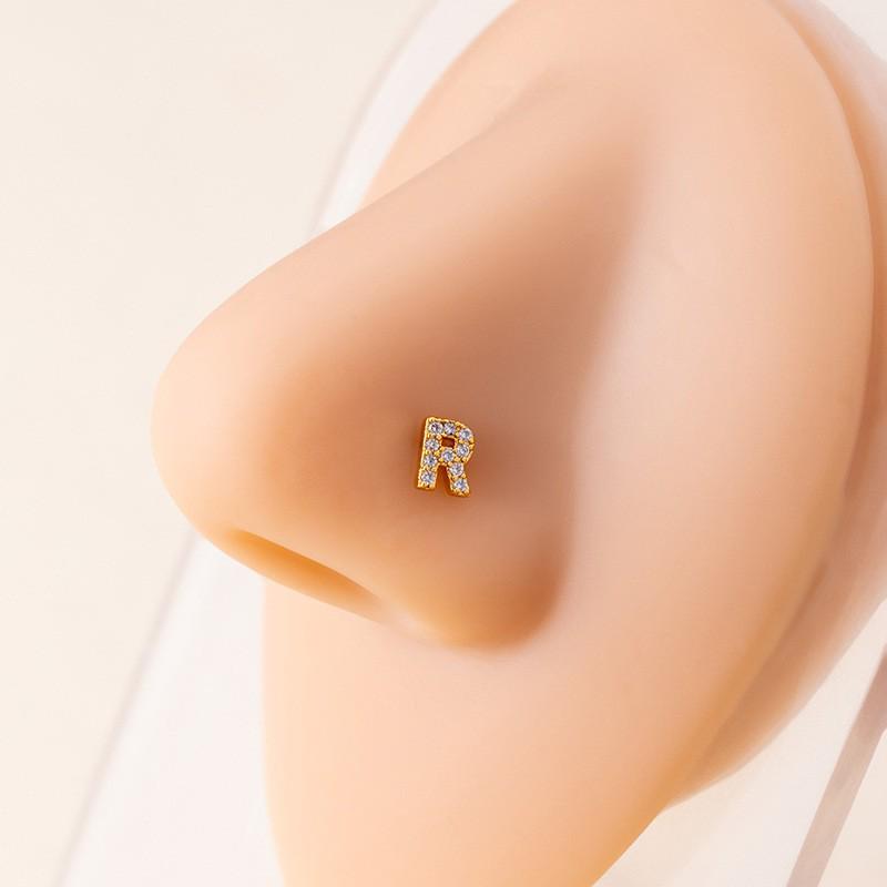 Personalized Zirconia Letter Nose Stud for Men and Women - Trendy Micro-Inlaid Straight Needle Piercing Ornament.