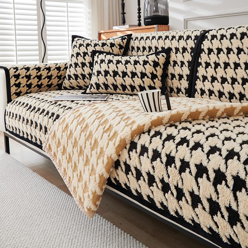 Sofa Cushion Winter Thickened Fleece Cushion High Sense Non-Slip Leather Sofa Cover Cover Cloth