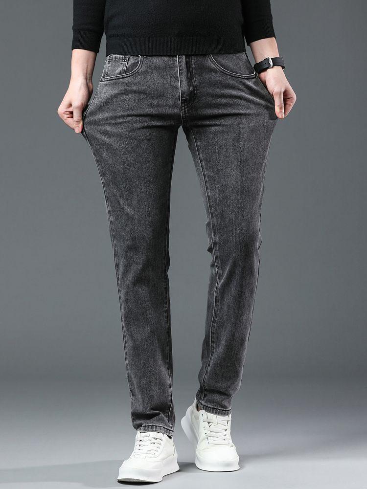 2024 Grey Slim Straight Men's Stretch Jeans - Trendy Spring/Autumn Casual Pants