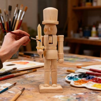 18CM Christmas Wooden Unfinished Nutcracker Figurine DIY Blank Unpainted Soldier Figure Festival