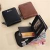 Men Vintage PU Leather Wallet Zipper Trifold Wallet Short Wallet Multi Card Holder Coin Pocket ID Window Casual Business Purse