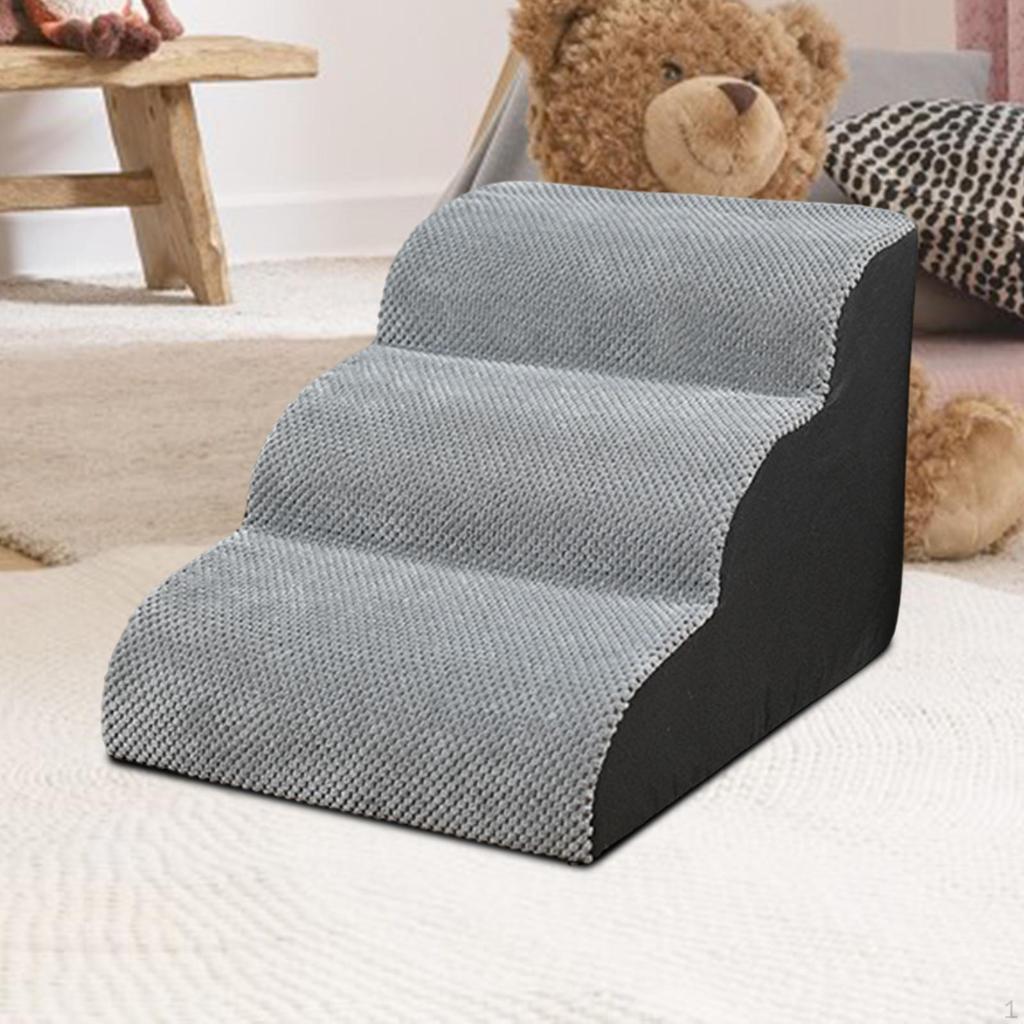Pet Stairs for High Beds Gentle Slope Shape Portable Multipurpose Ladder 20D 2 Step Gray