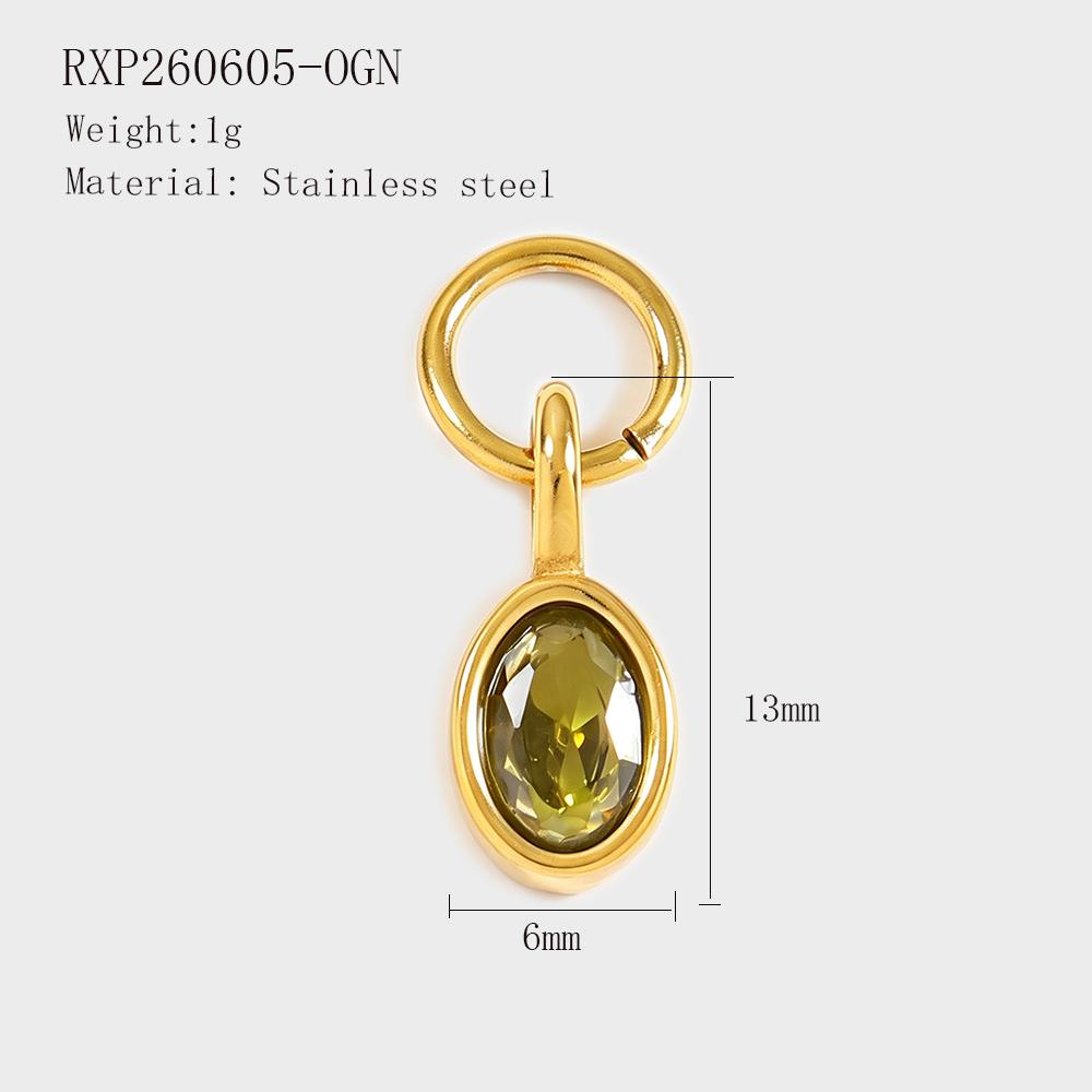 Oval Zircon Charms Colorful Gemstone Pendants for DIY Jewelry Gold-plated Stainless Steel Charms