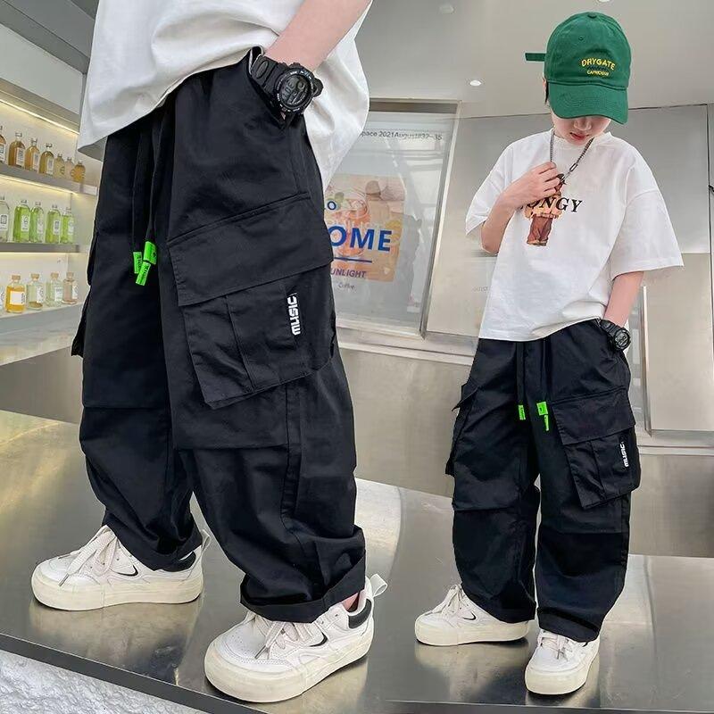 Boys Work Trousers Autumn Models Handsome Trousers Children's Pockets Casual Trousers Middle and Large Children Loose Trousers