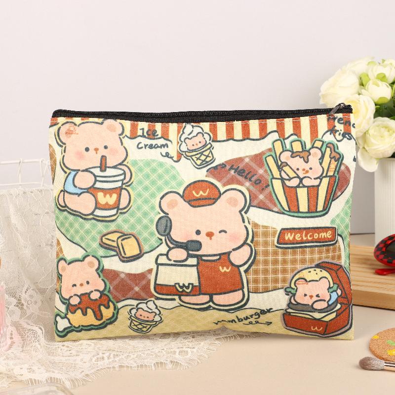 Cute Little Bear Cosmetic Bag Cartoon Canvas Makeup Bag Large Capacity Travel Toiletry Bag Clutch Bag For Girl Gifts