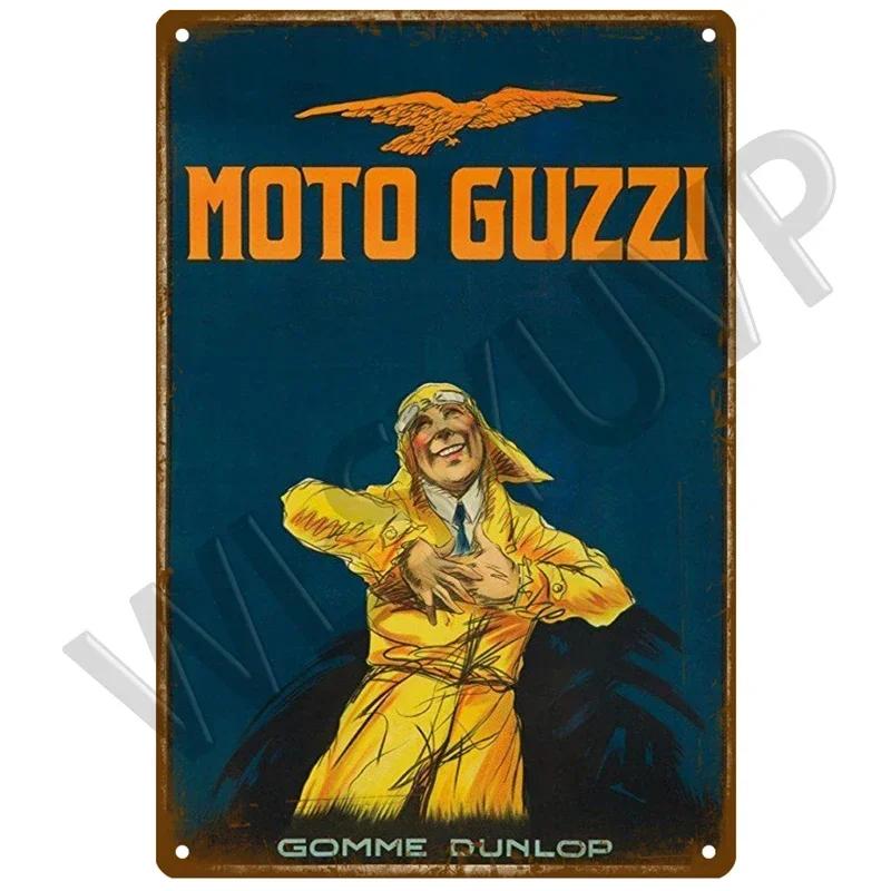 Moto Guzzi Gammal Man Plakett Metall Vintage Tennskylt Shabby Chic Dekor Metallskyltar Vintage Barinredning Metallaffisch Metallplatta