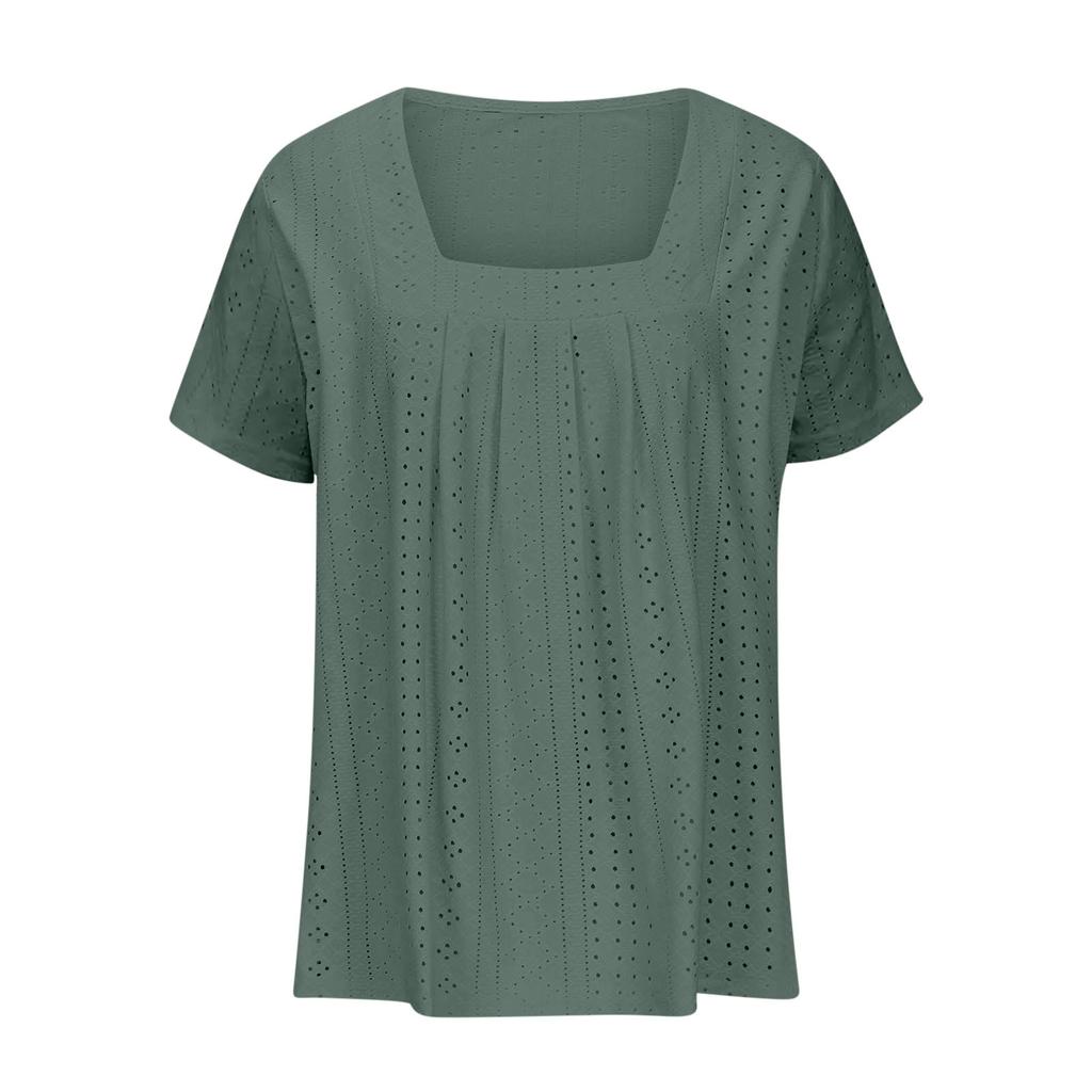 Summer Loose Casual Solid Color Square Neck Short Sleeved Top Versatile Women's T-shirts